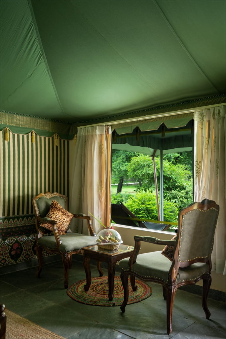 Swiss Tent seating corner with garden view